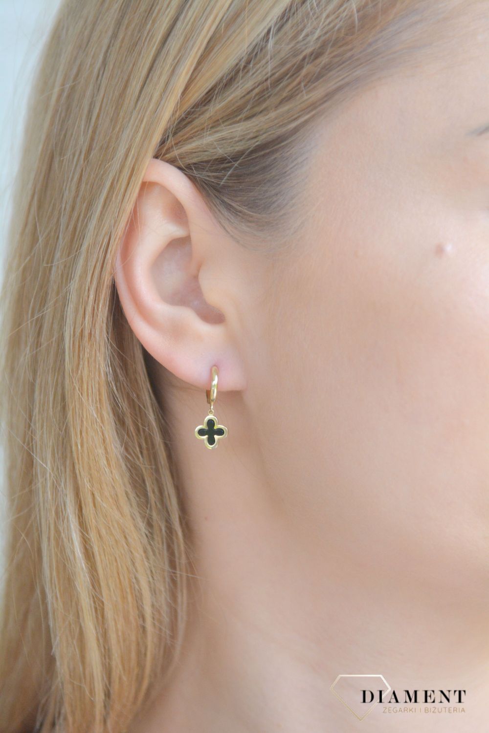 Złote kolczyki damskie 375 czarne koniczynki KL 12021 375.jpg